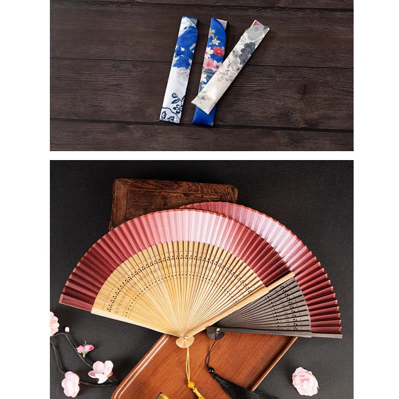 Handheld Gradient Bamboo Folding Fan for Spiritual Decor - Image 23