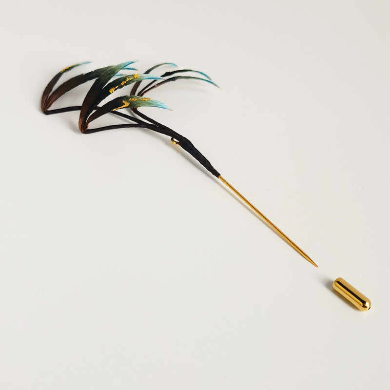 Handmade Bamboo Leaves Velvet Flower Brooch - Image 2