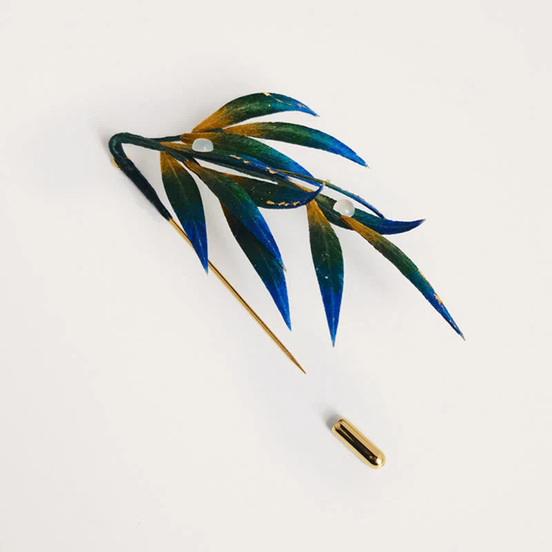 Handmade Mulberry Silk Leaf Brooch in Green Yellow Blue - Image 4