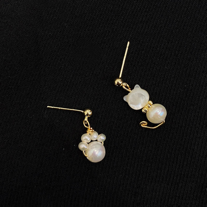Pearl Wisdom Stud Earrings with Cat Paw Design - Image 10