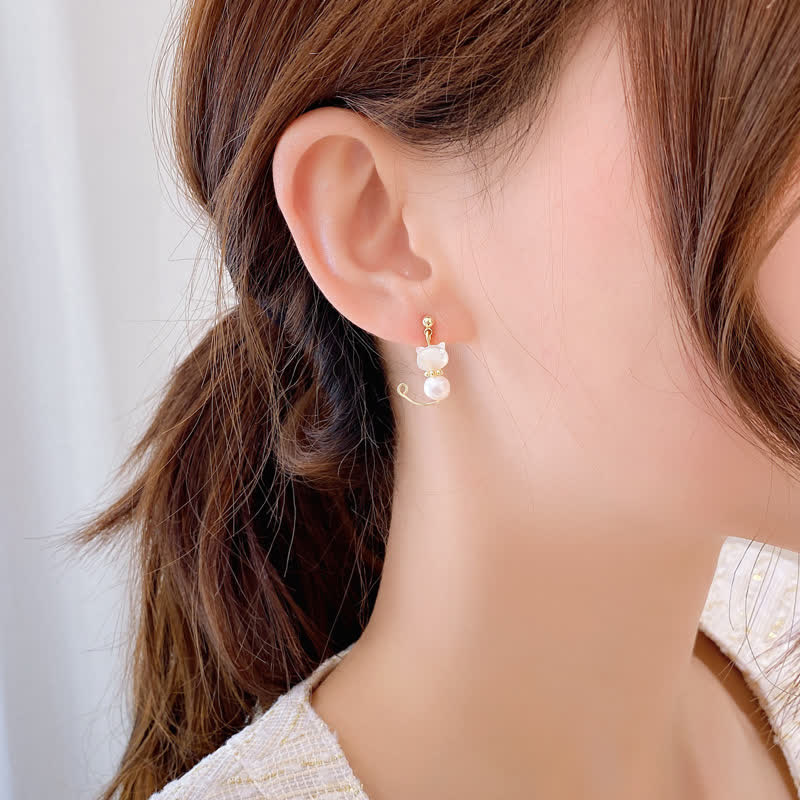 Pearl Wisdom Stud Earrings with Cat Paw Design - Image 3