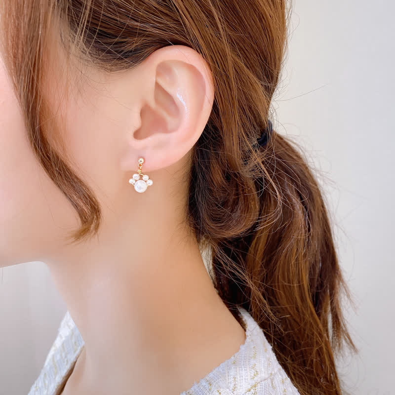 Pearl Wisdom Stud Earrings with Cat Paw Design - Image 4