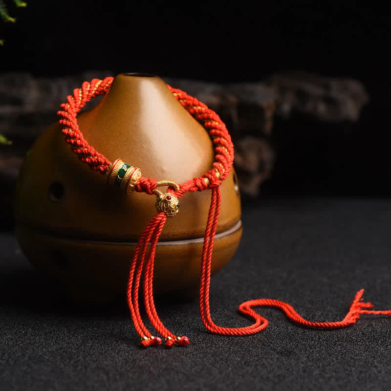 Handmade Tibetan Red String Luck Prayer Wheel Bracelet - Image 5