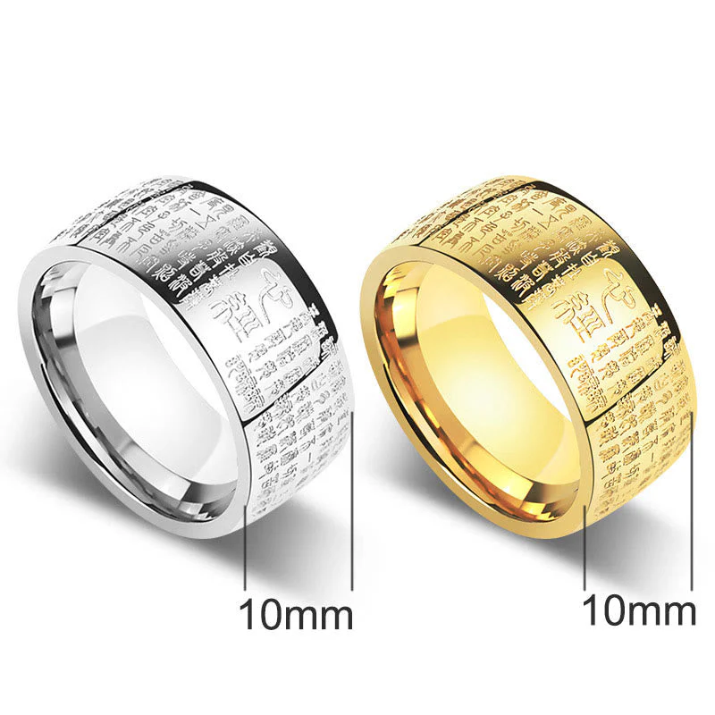 Heart Sutra Titanium Steel Lucky Ring | Spiritual Awakening - Image 4
