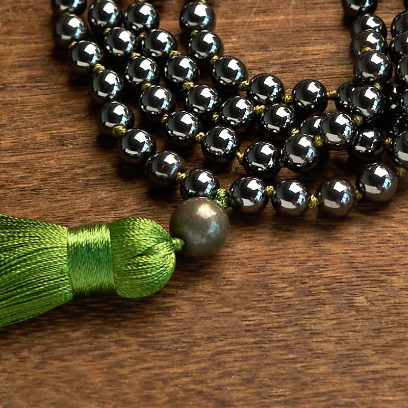 108 Beads Hematite Grounding Bracelet with Green Tassel - Image 6