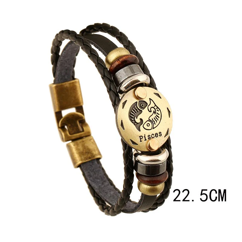12 Constellations Zodiac Hematite Leather Charm Bracelet - Image 10