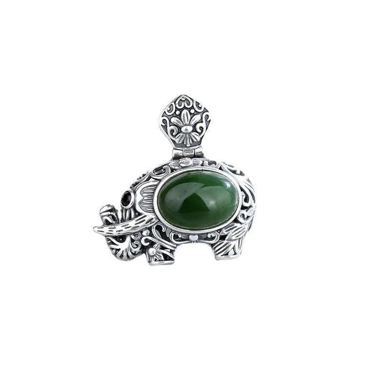 925 Sterling Silver Hetian Cyan Jade Elephant Success Pendant Necklace - Image 5