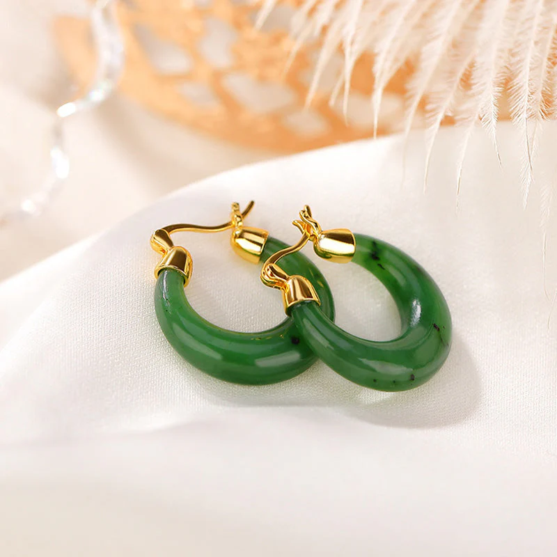23mm Hetian Cyan Jade Gold Plated Luck Drop Earrings - Image 2