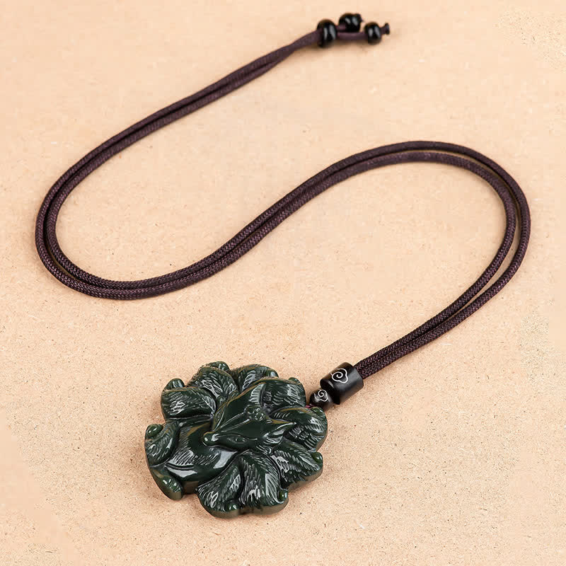 Hetian Cyan Jade Nine Tailed Fox Luck Pendant Necklace - Image 5