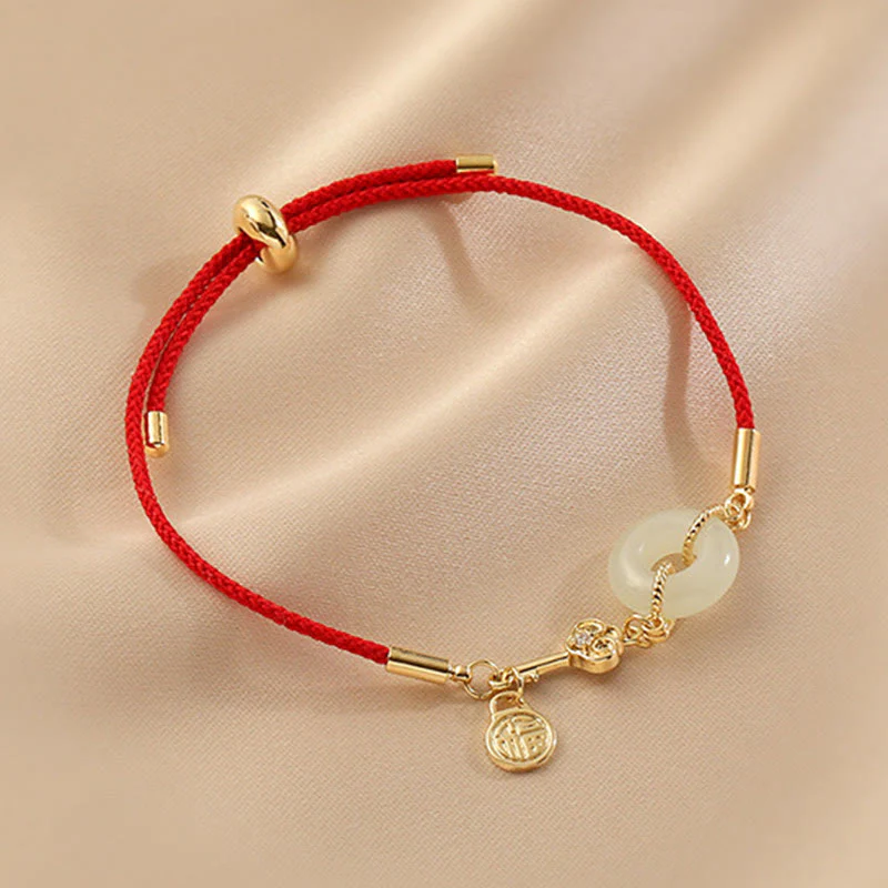 Hetian Jade 18K Gold Peace Buckle Luck Bracelet Classic - Image 3