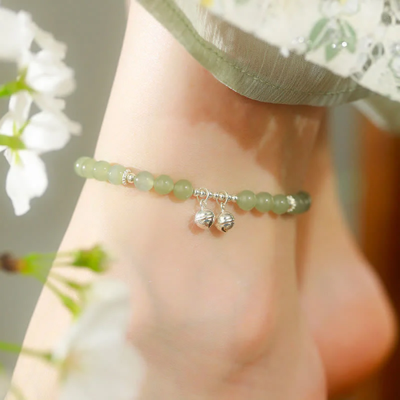 6mm Hetian Jade Prosperity Bell Charm Anklet for Spiritual Growth