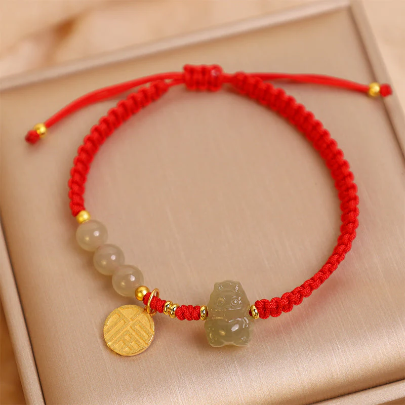 Unisex Hetian Jade Dragon Bracelet with Fu Character for Luck - Image 2