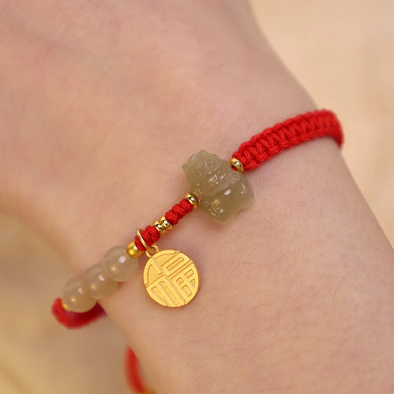 Unisex Hetian Jade Dragon Bracelet with Fu Character for Luck - Image 7
