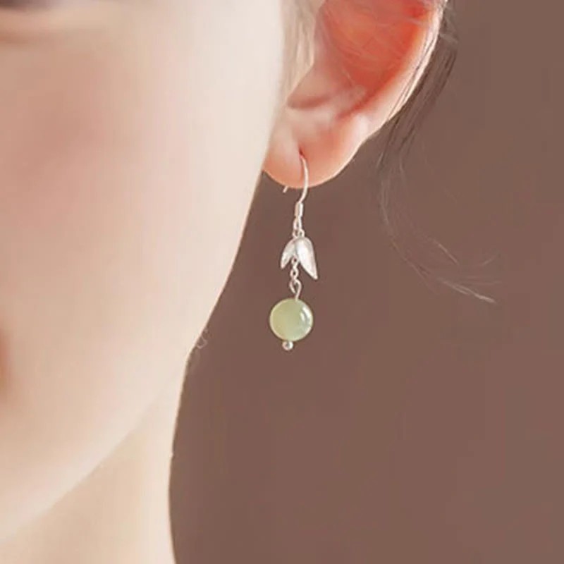 999 Sterling Silver Hetian Jade Bamboo Leaf Luck Drop Earrings - Image 7