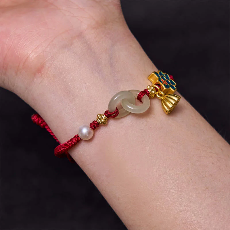Hetian Jade Fortune Bracelet with Peace Buckle and Braided Rope - Image 6