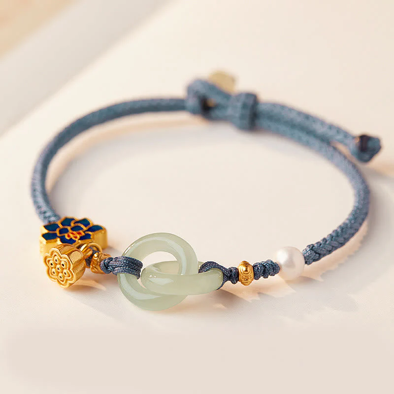 Hetian Jade Fortune Bracelet with Peace Buckle and Braided Rope - Image 8