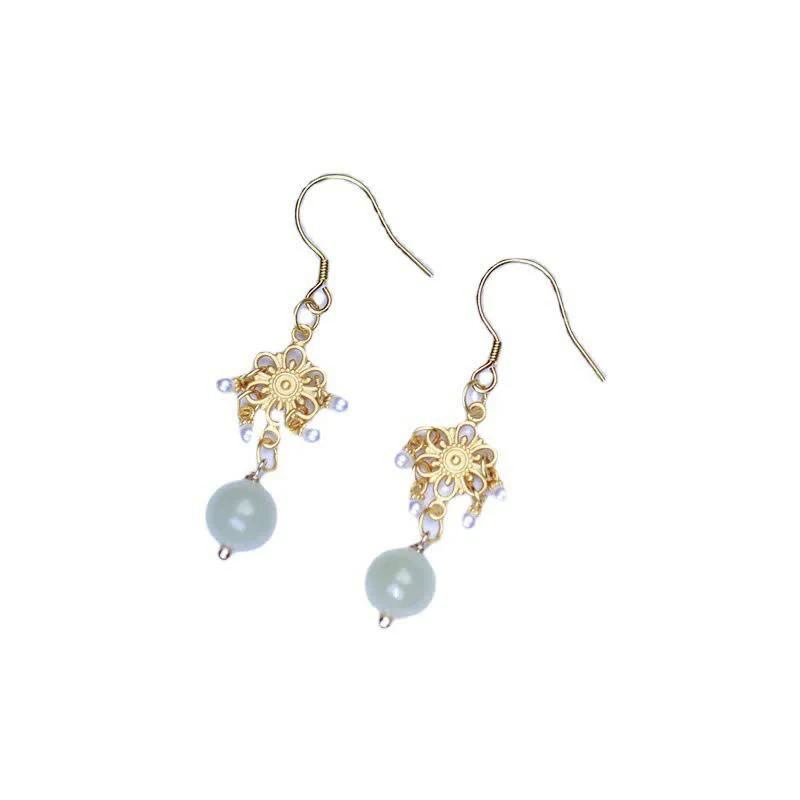 Hetian Jade 14K Gold Dangle Earrings for Prosperity & Luck - Image 4