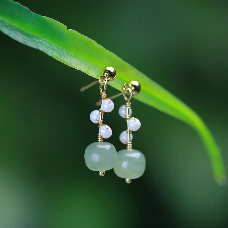 Hetian Jade 14K Gold Dangle Earrings for Prosperity & Luck - Image 5