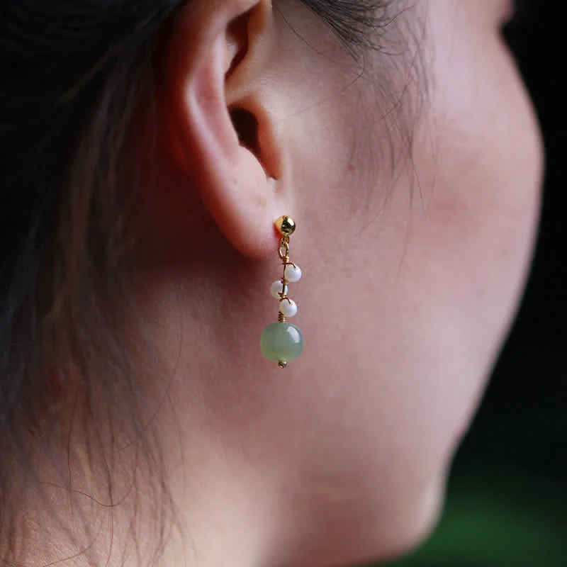 Hetian Jade 14K Gold Dangle Earrings for Prosperity & Luck - Image 6