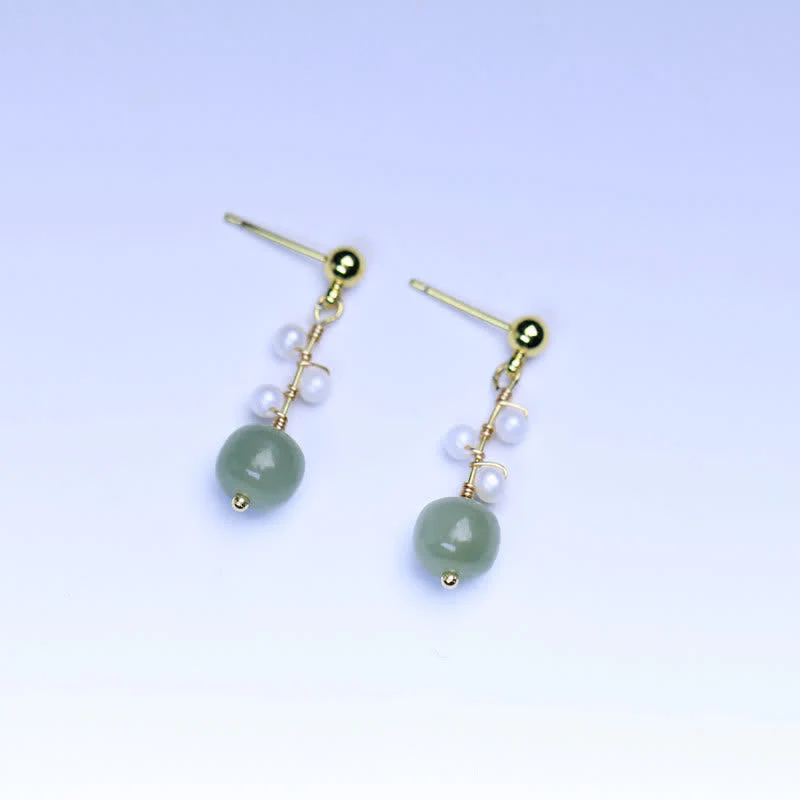 Hetian Jade 14K Gold Dangle Earrings for Prosperity & Luck - Image 7