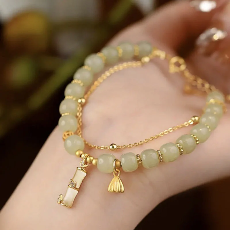 Hetian Jade Lotus Charm Bracelet for Prosperity & Growth - Image 2