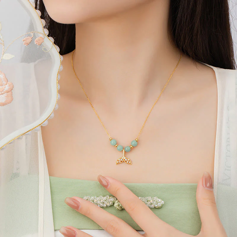 925 Sterling Silver Hetian Jade Luck Fishtail Necklace - Image 11