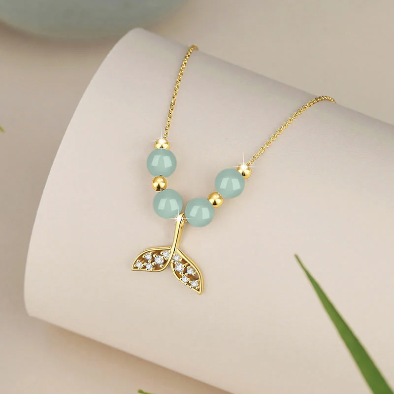 925 Sterling Silver Hetian Jade Luck Fishtail Necklace - Image 2