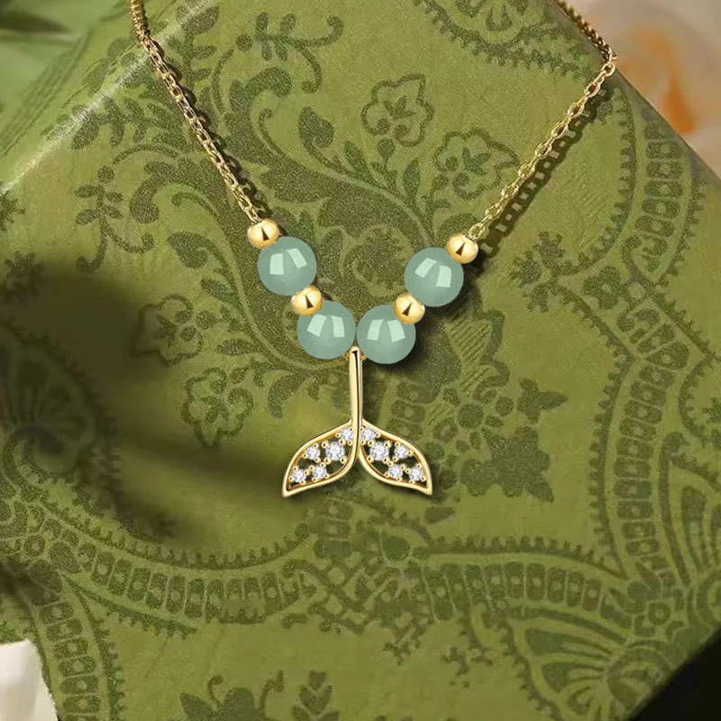 925 Sterling Silver Hetian Jade Luck Fishtail Necklace - Image 4