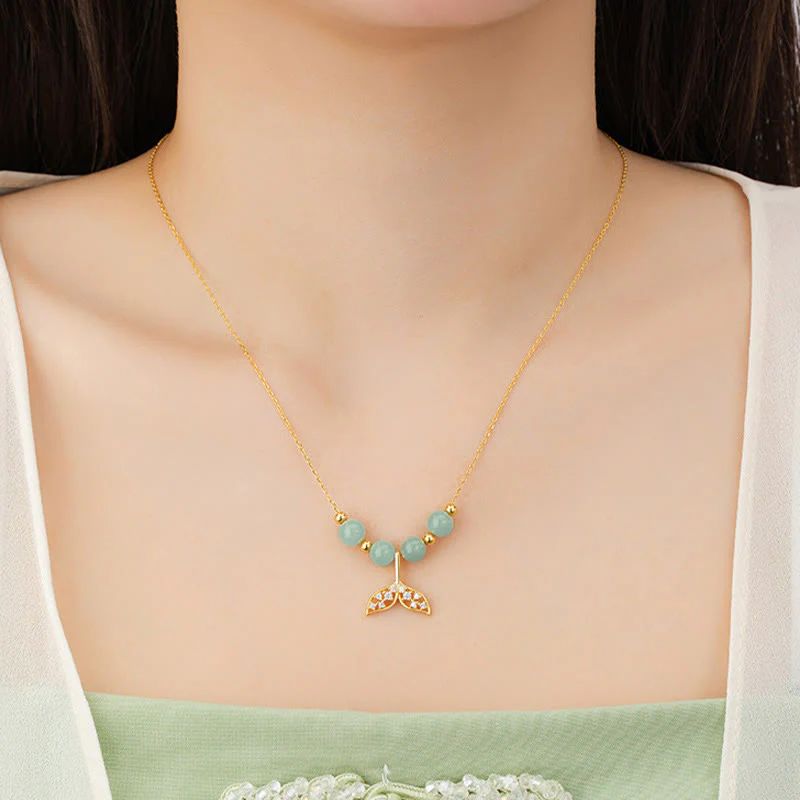 925 Sterling Silver Hetian Jade Luck Fishtail Necklace - Image 5