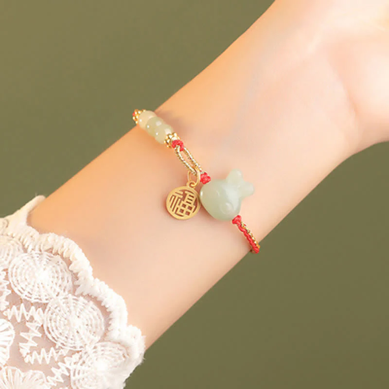 Hetian Jade Red String Bracelet for Luck and Happiness, 15-17cm - Image 3
