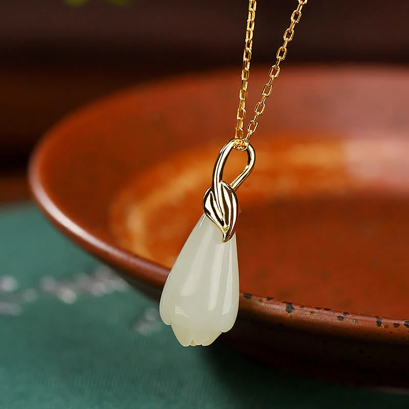 Hetian Jade Necklace with Magnolia Flower | Abundance Symbol - Image 2