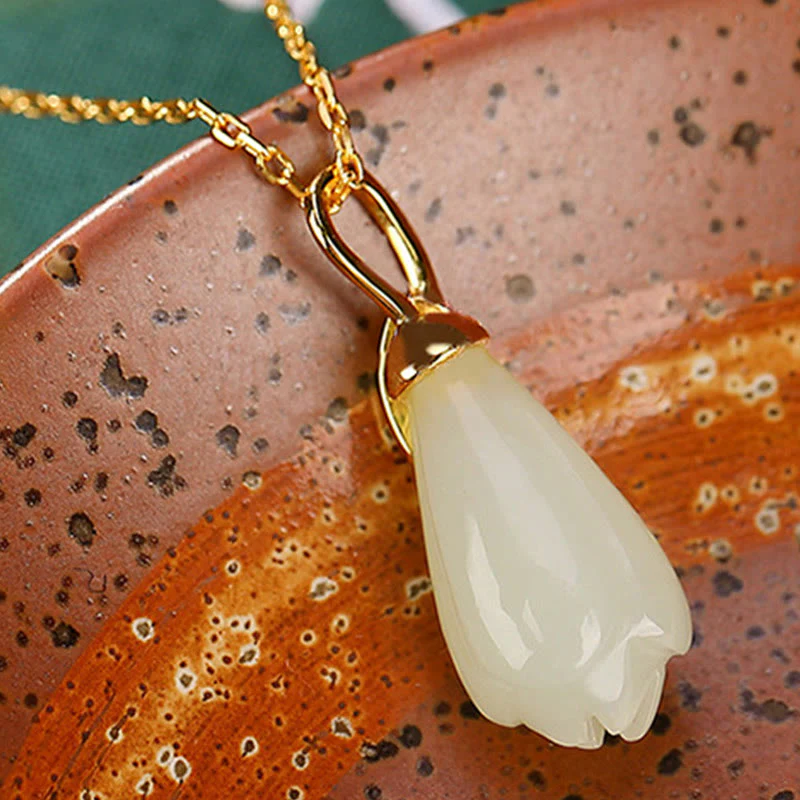 Hetian Jade Necklace with Magnolia Flower | Abundance Symbol - Image 4