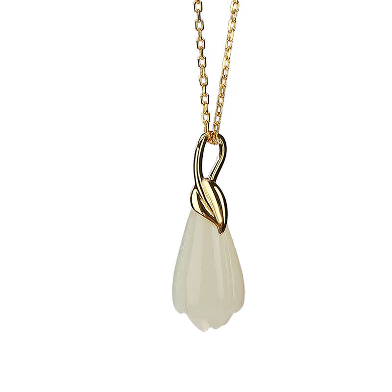 Hetian Jade Necklace with Magnolia Flower | Abundance Symbol - Image 7