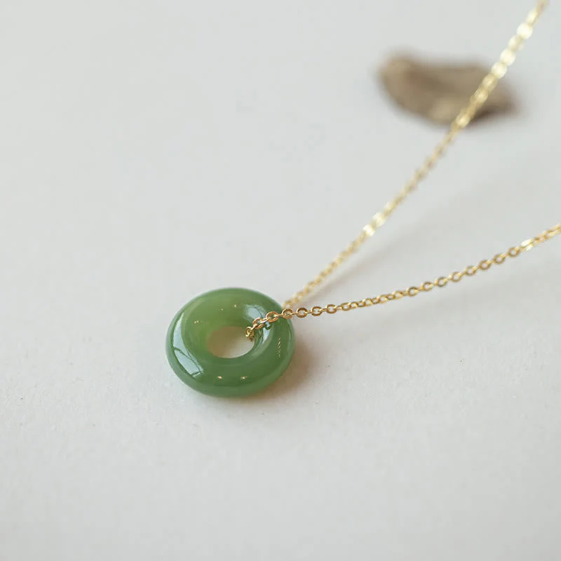 Hetian Jade Peace Buckle Necklace in Sterling Silver & Gold - Image 6