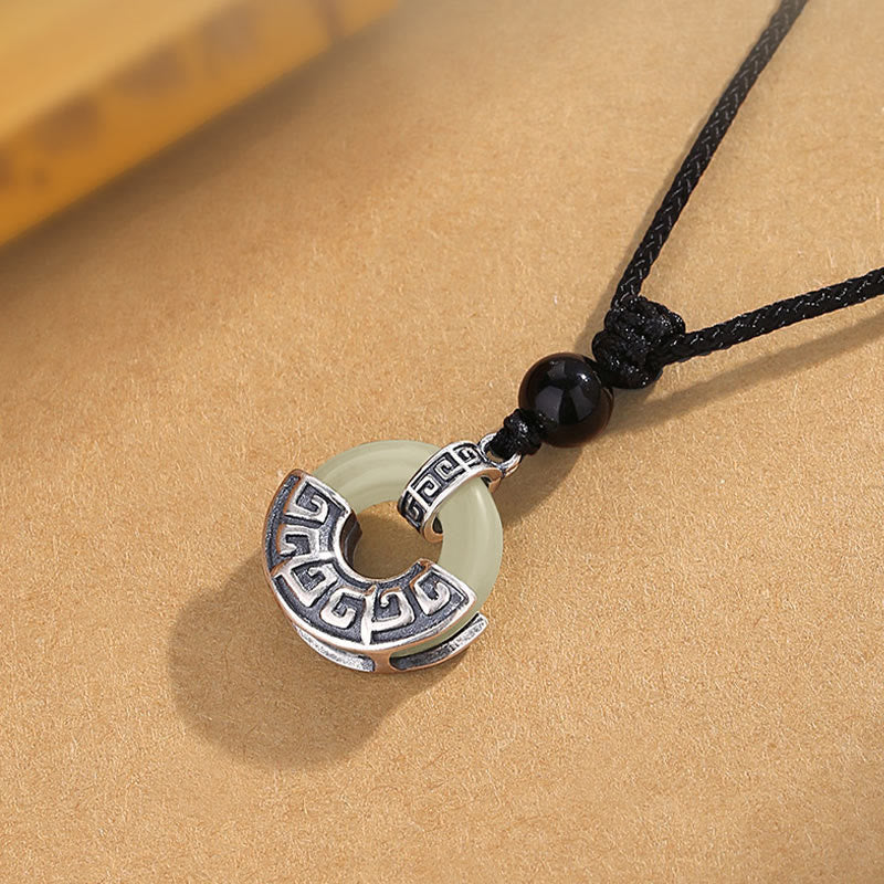 Natural Hetian Jade Peace Buckle Necklace | 925 Silver Prosperity - Image 3