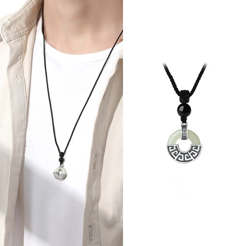 Natural Hetian Jade Peace Buckle Necklace | 925 Silver Prosperity - Image 4