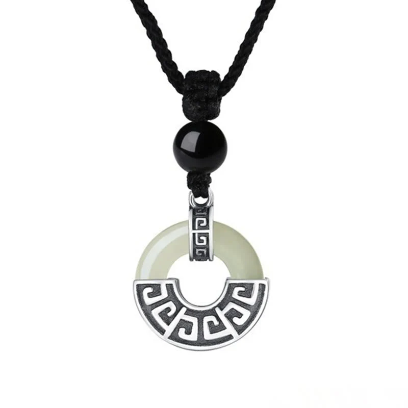 Natural Hetian Jade Peace Buckle Necklace | 925 Silver Prosperity - Image 6