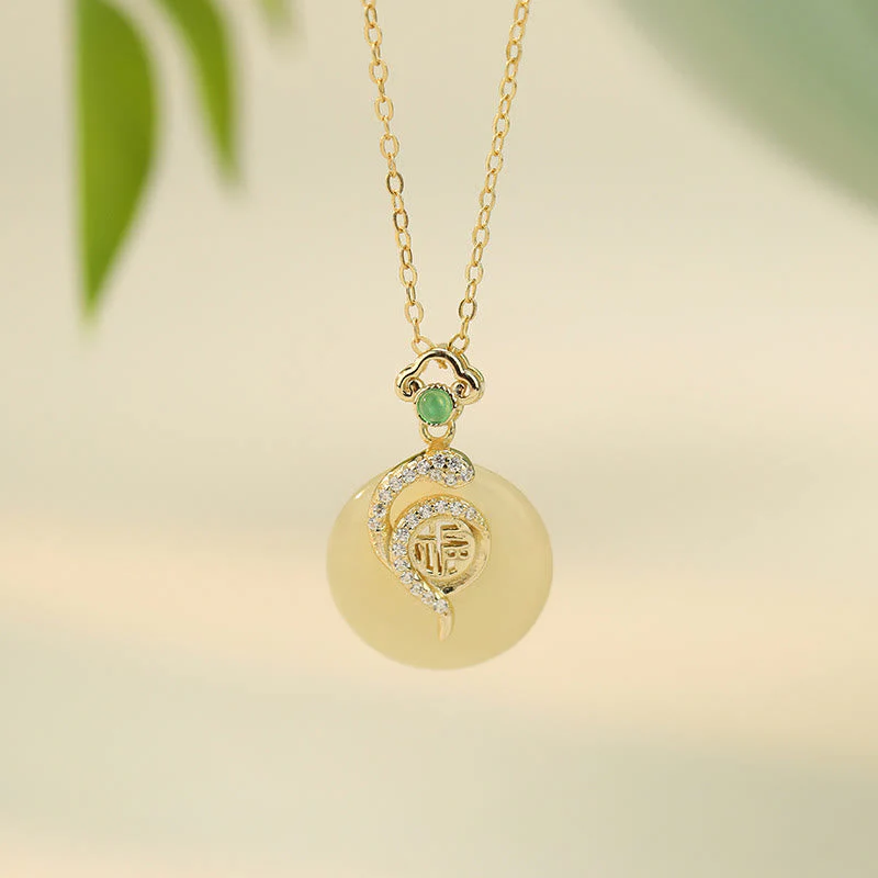 Hetian Jade Peace Buckle Snake Necklace - Image 4
