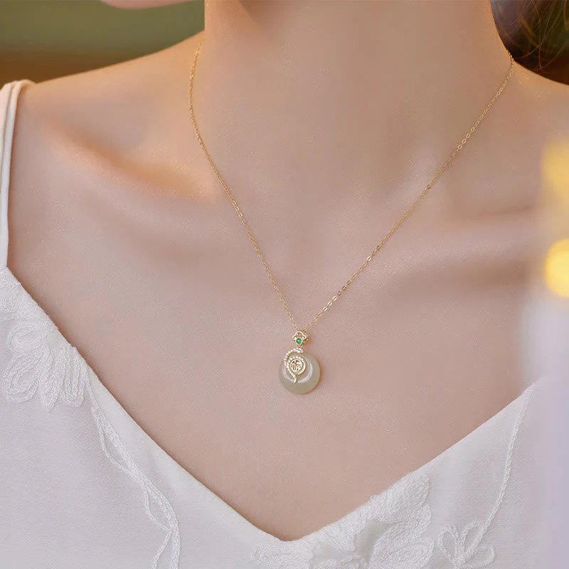 Hetian Jade Peace Buckle Snake Necklace - Image 6