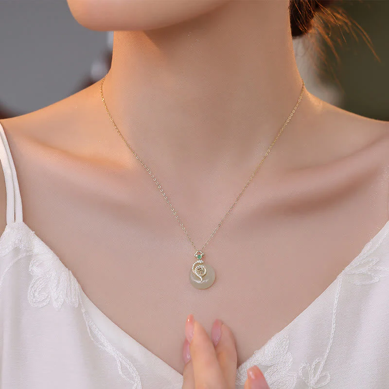 Hetian Jade Peace Buckle Snake Necklace - Image 7