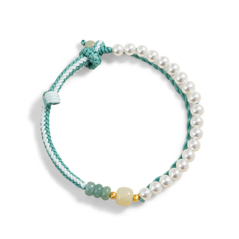 Hetian Jade Sterling Silver & Pearl Abundance Bracelet - Image 3