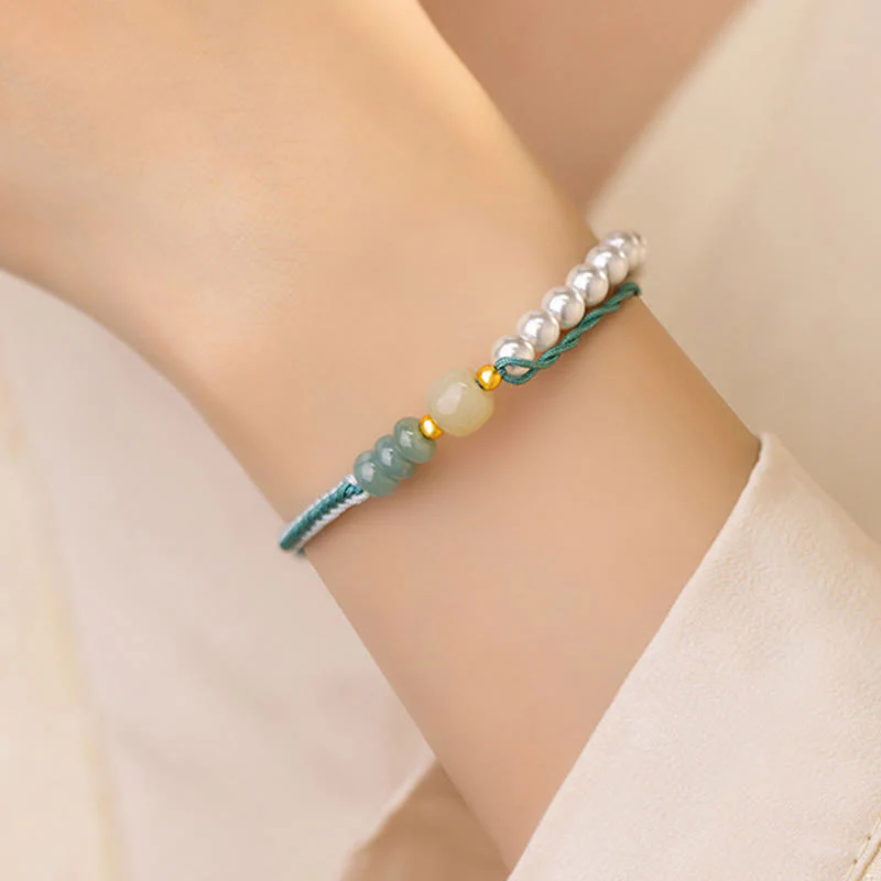 Hetian Jade Sterling Silver & Pearl Abundance Bracelet - Image 4