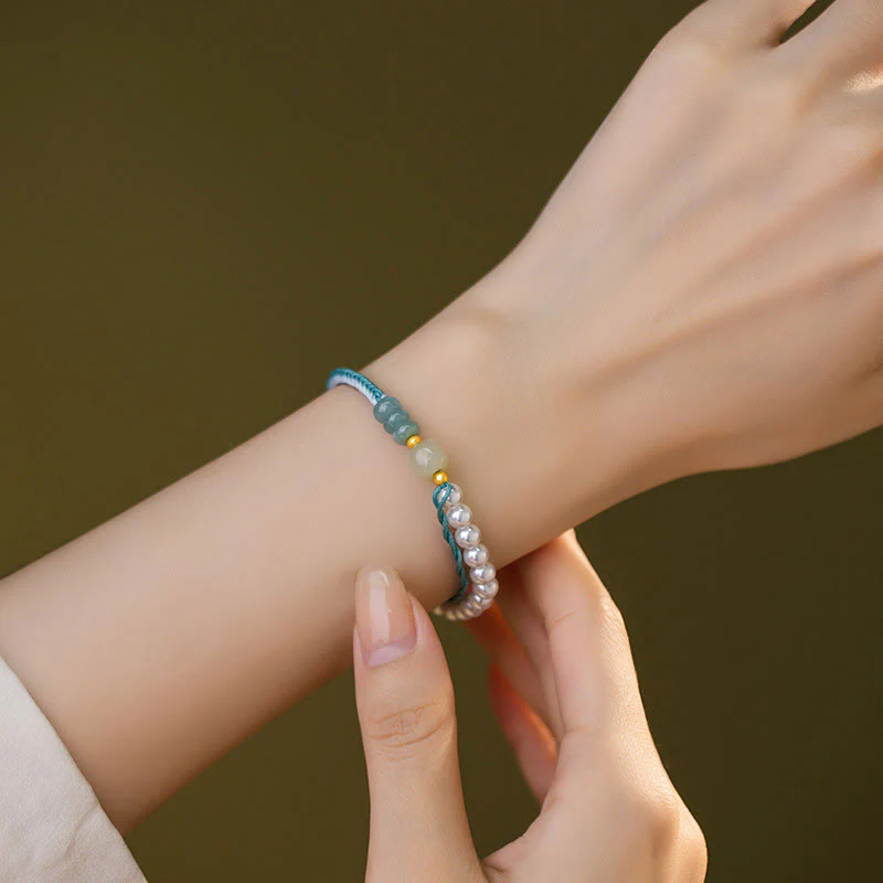 Hetian Jade Sterling Silver & Pearl Abundance Bracelet - Image 5