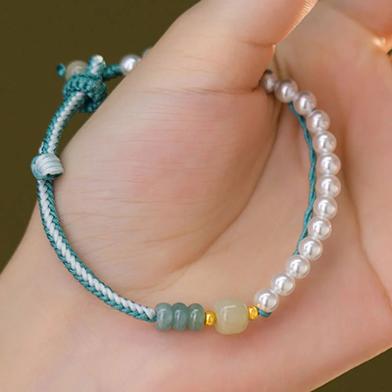 Hetian Jade Sterling Silver & Pearl Abundance Bracelet - Image 6