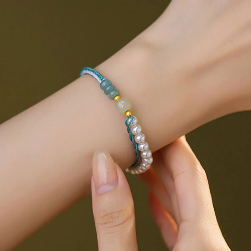 Hetian Jade Sterling Silver & Pearl Abundance Bracelet - Image 7