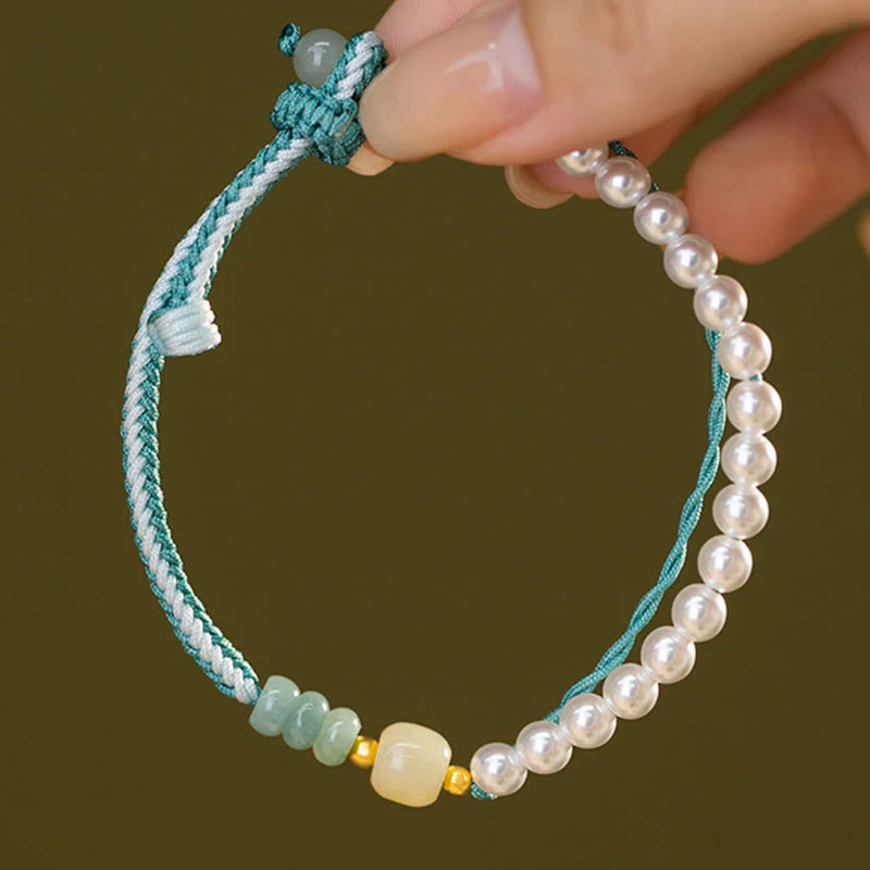 Hetian Jade Sterling Silver & Pearl Abundance Bracelet - Image 8