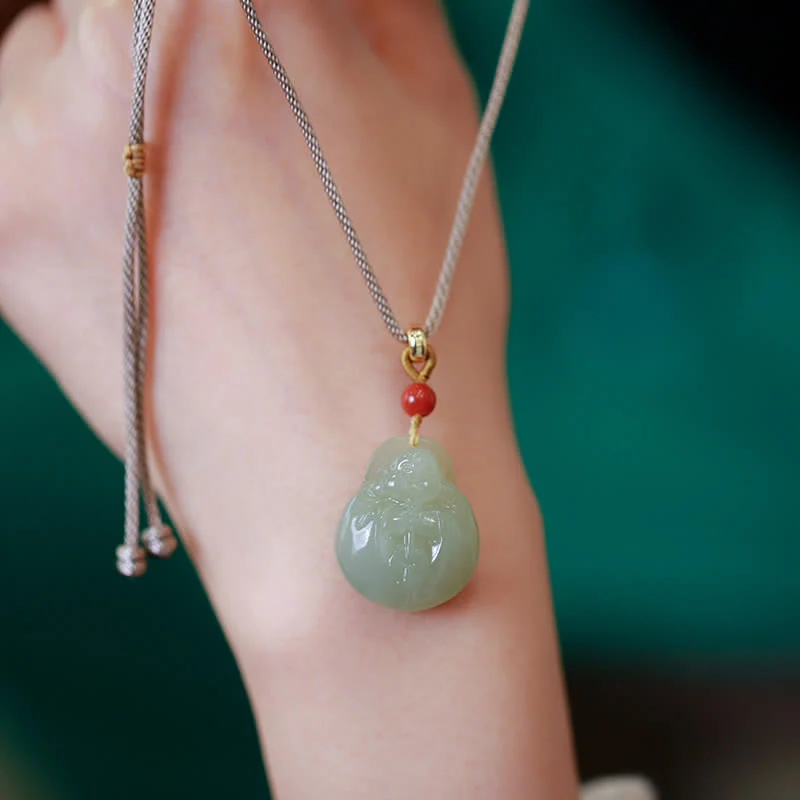 Hetian Jade Wealth Prosperity Necklace With Laughing Buddha Pendant - Image 3