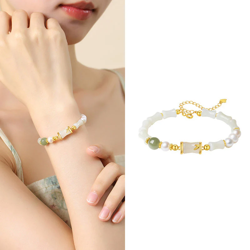 Hetian White Jade Bracelet | Sterling Silver Bamboo Luck Blessing - Image 8