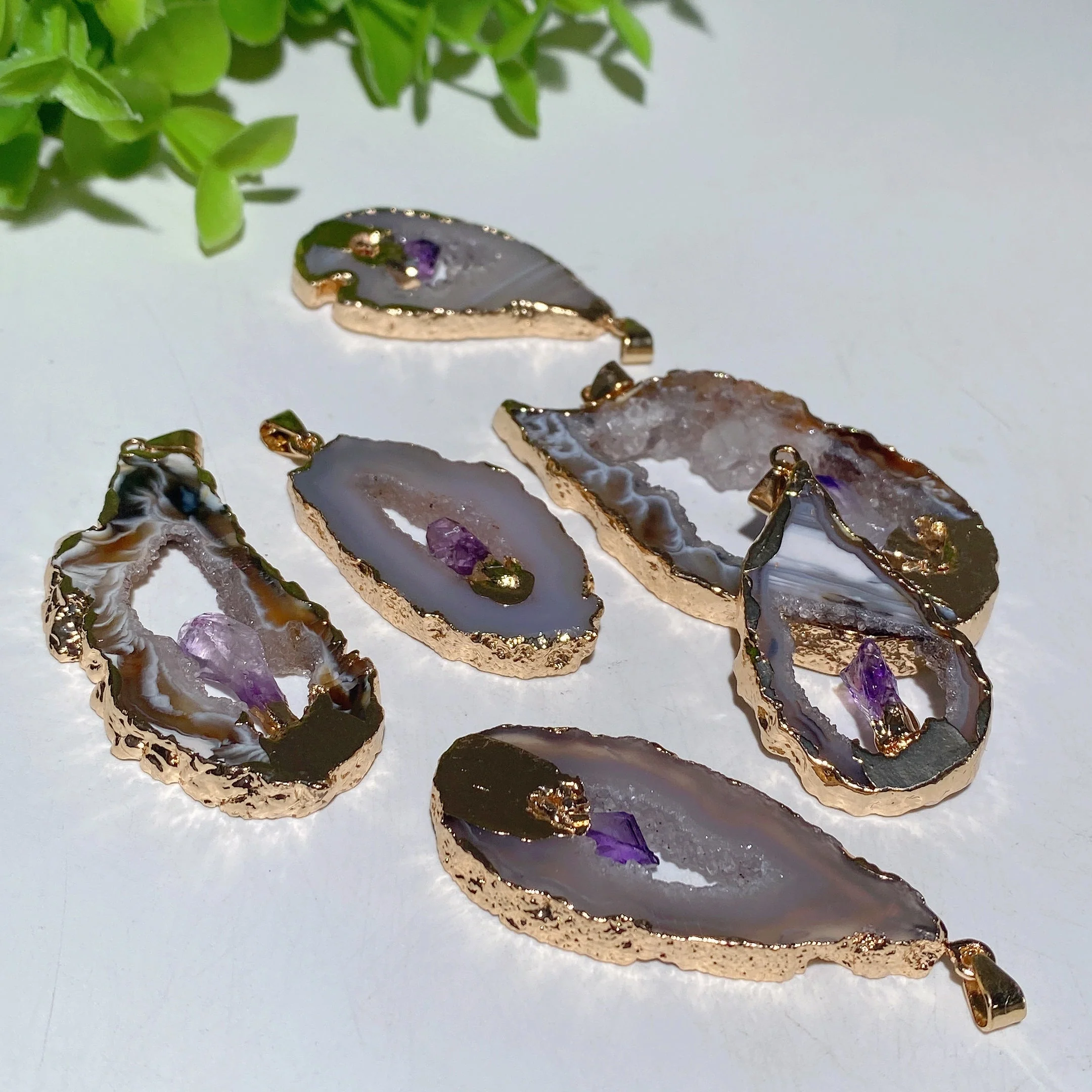 Irregular Shape Amethyst Pendant with Golden Rim 1.4-2.5in - Image 3