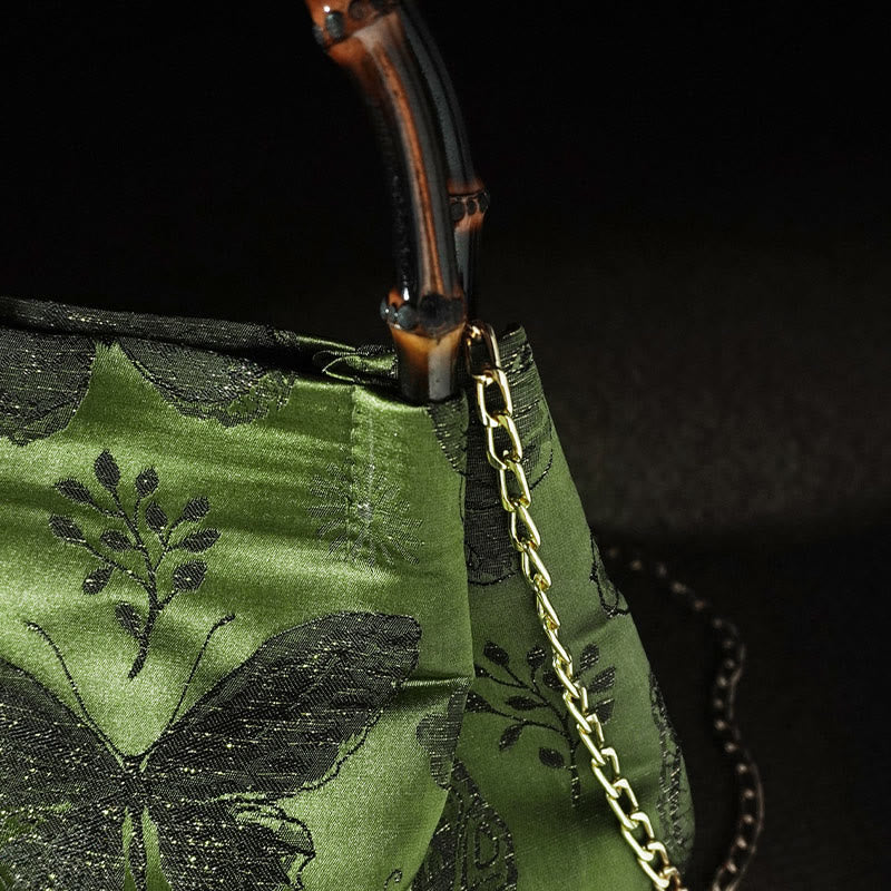 Jacquard Butterfly Flowers Bag with Bamboo Handle | Spiritual Accessory - Image 10